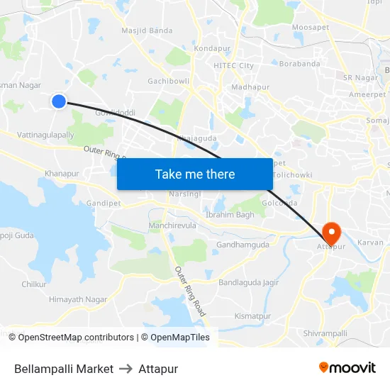 Bellampalli Market to Attapur map