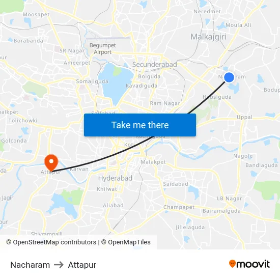 Nacharam to Attapur map
