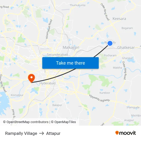 Rampally Village to Attapur map