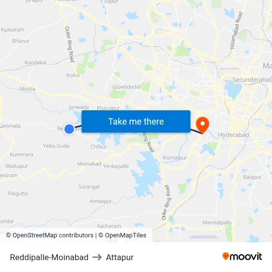 Reddipalle-Moinabad to Attapur map