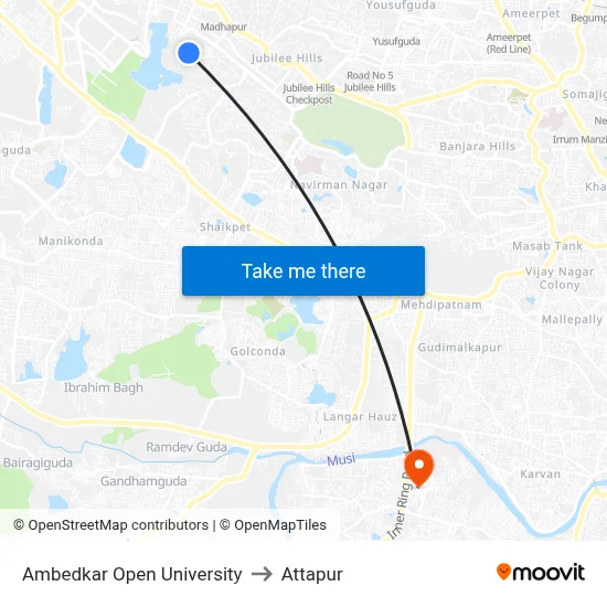 Ambedkar Open University to Attapur map