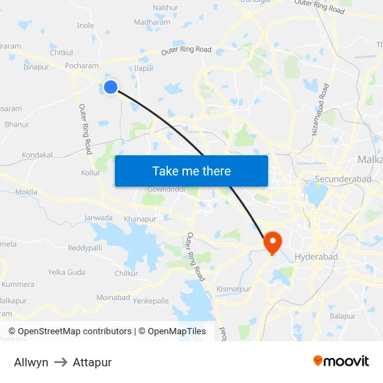 Allwyn to Attapur map