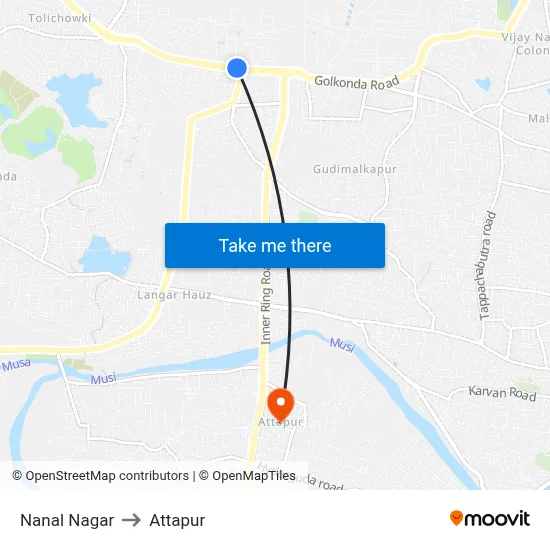 Nanal Nagar to Attapur map
