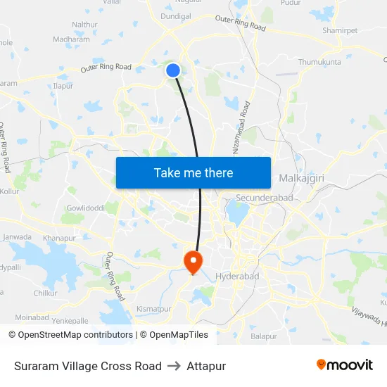 Suraram Village Cross Road to Attapur map