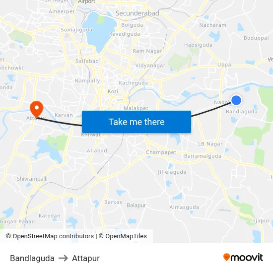 Bandlaguda to Attapur map