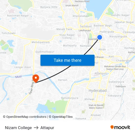 Nizam College to Attapur map