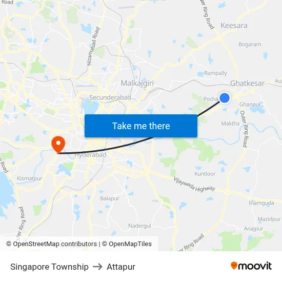 Singapore Township to Attapur map