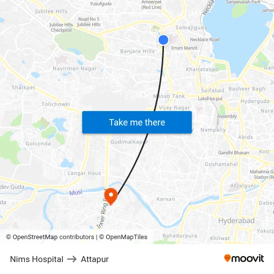 Nims Hospital to Attapur map