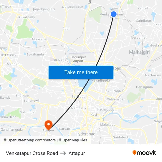 Venkatapur Cross Road to Attapur map
