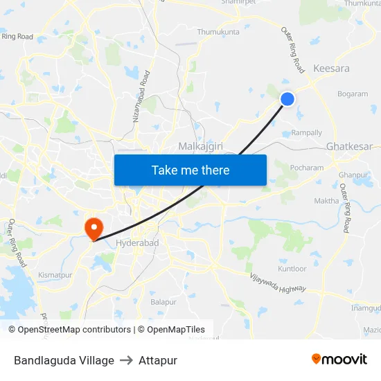 Bandlaguda Village to Attapur map
