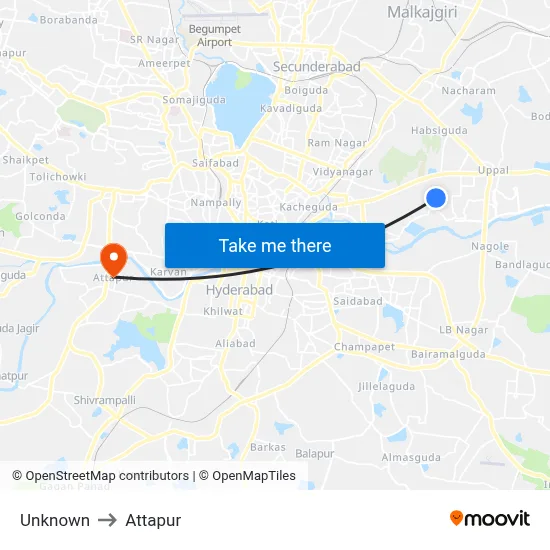 Unknown to Attapur map