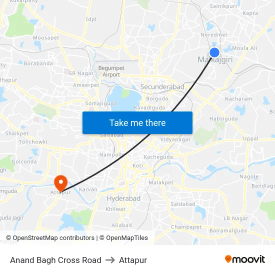 Anand Bagh Cross Road to Attapur map