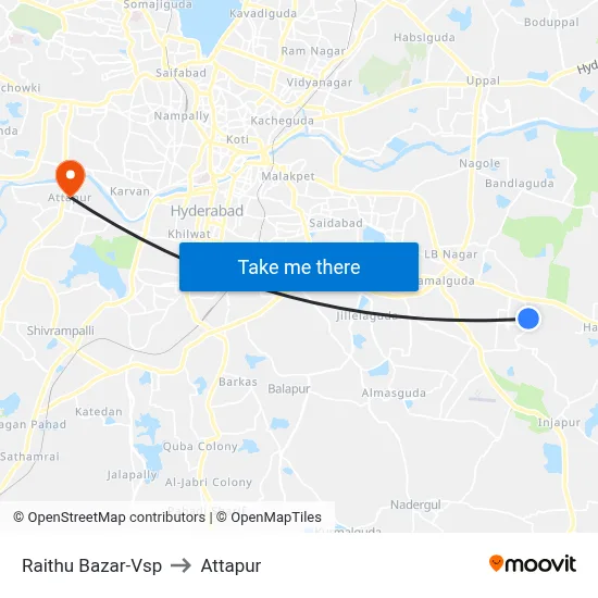 Raithu Bazar-Vsp to Attapur map