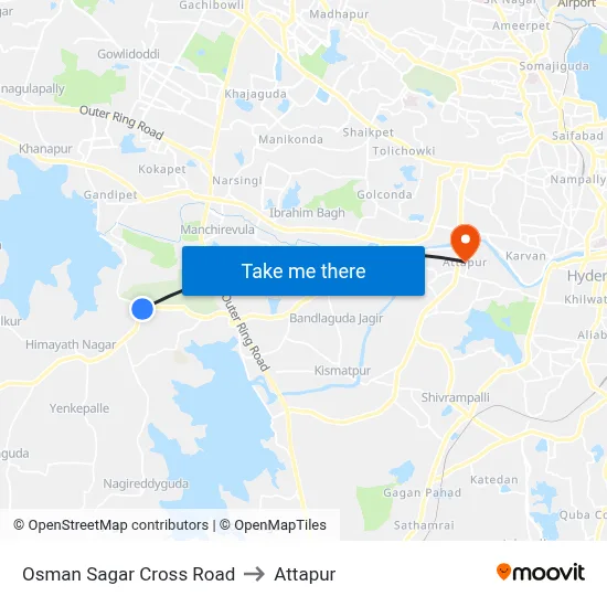 Osman Sagar Cross Road to Attapur map