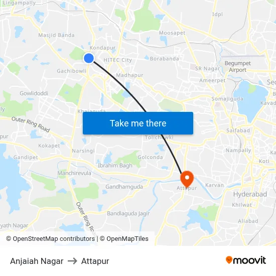 Anjaiah Nagar to Attapur map