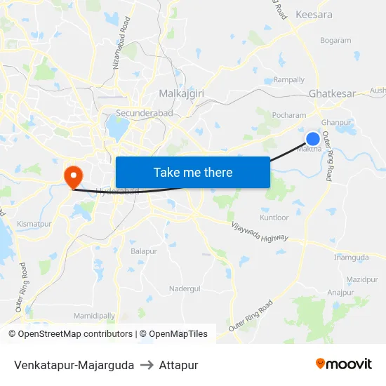 Venkatapur-Majarguda to Attapur map