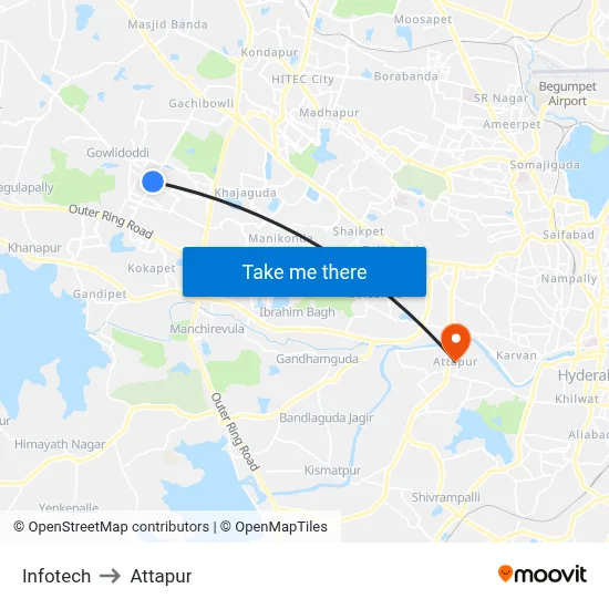 Infotech to Attapur map