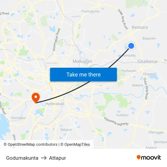 Godumakunta to Attapur map