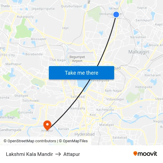 Lakshmi Kala Mandir to Attapur map