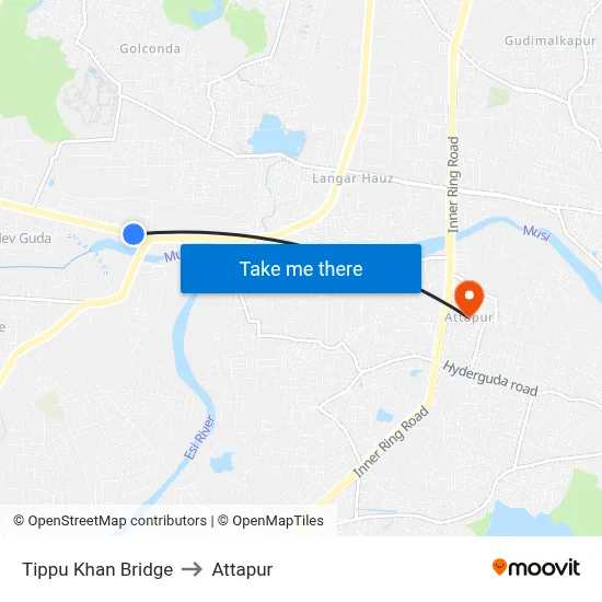 Tippu Khan Bridge to Attapur map
