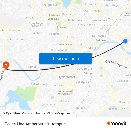Police Line-Amberpet to Attapur map