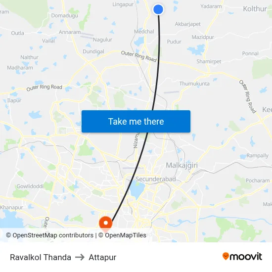 Ravalkol Thanda to Attapur map