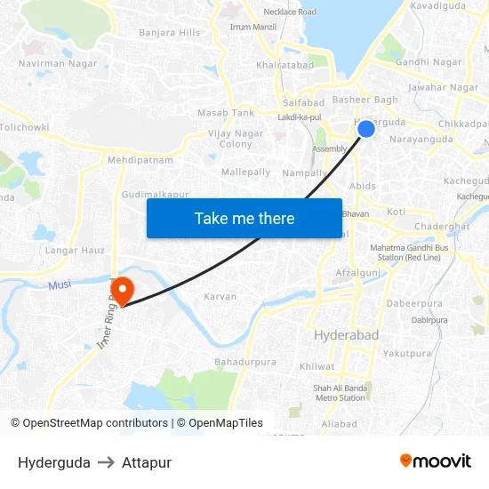 Hyderguda to Attapur map