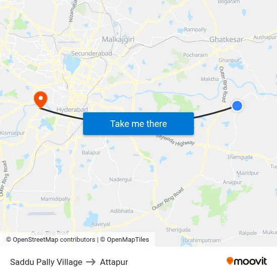 Saddu Pally Village to Attapur map