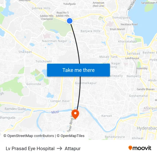 Lv Prasad Eye Hospital to Attapur map