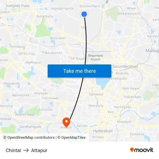 Chintal to Attapur map