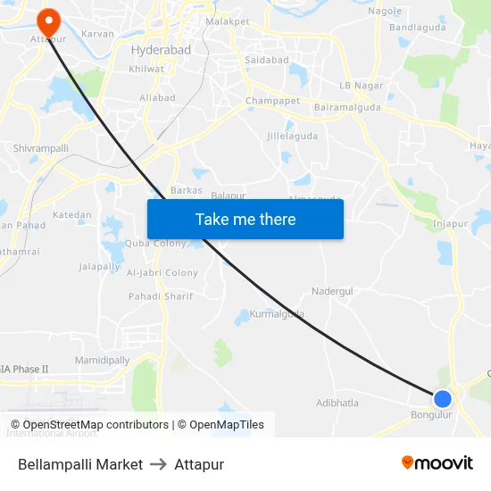 Bellampalli Market to Attapur map
