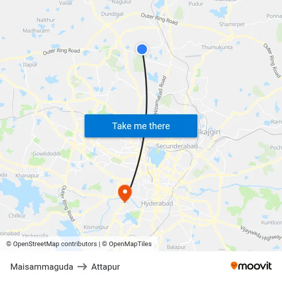 Maisammaguda to Attapur map