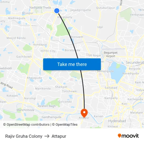 Rajiv Gruha Colony to Attapur map