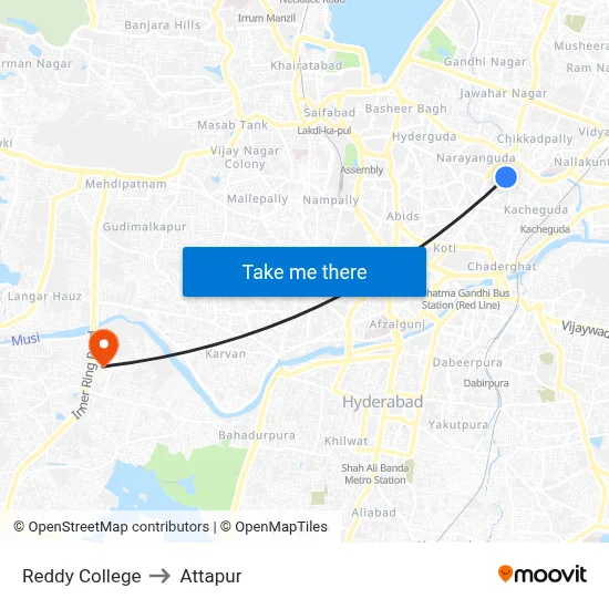Reddy College to Attapur map