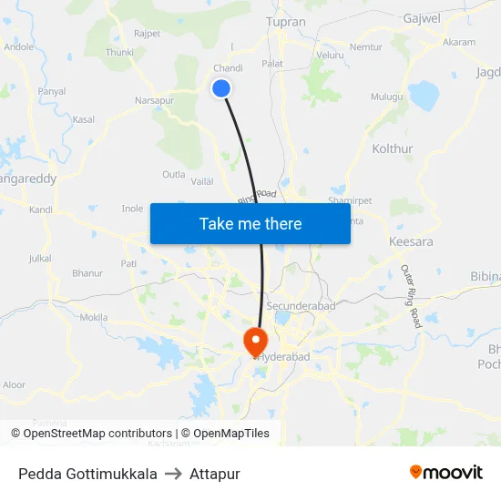 Pedda Gottimukkala to Attapur map