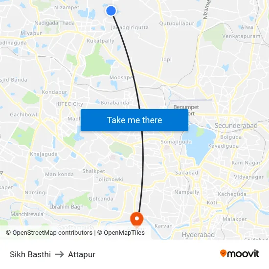 Sikh Basthi to Attapur map