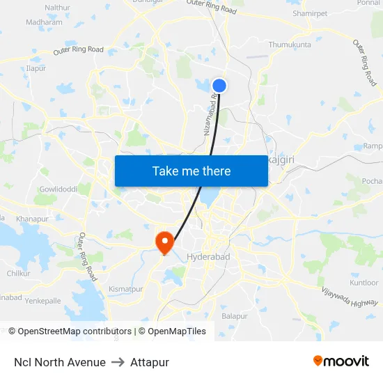 Ncl North Avenue to Attapur map