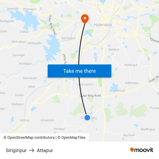 Sirigiripur to Attapur map