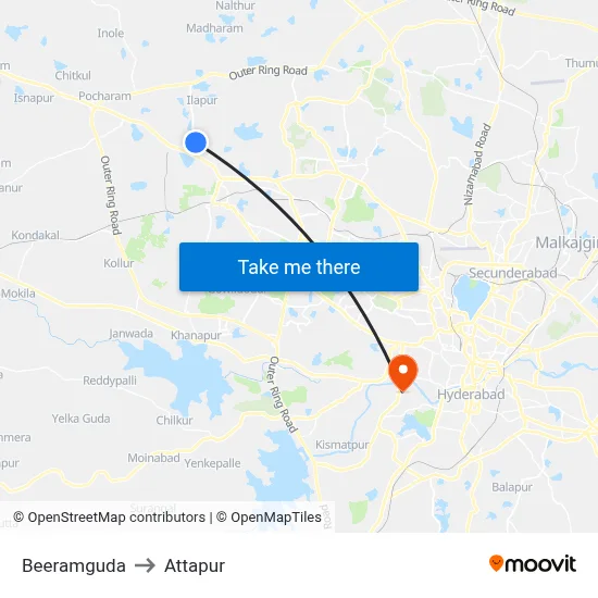 Beeramguda to Attapur map
