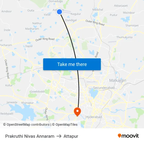 Prakruthi Nivas Annaram to Attapur map