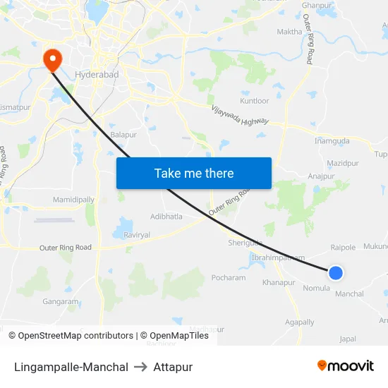 Lingampalle-Manchal to Attapur map