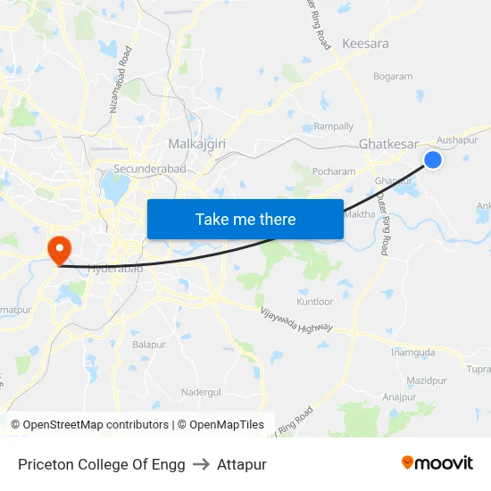 Priceton College Of Engg to Attapur map