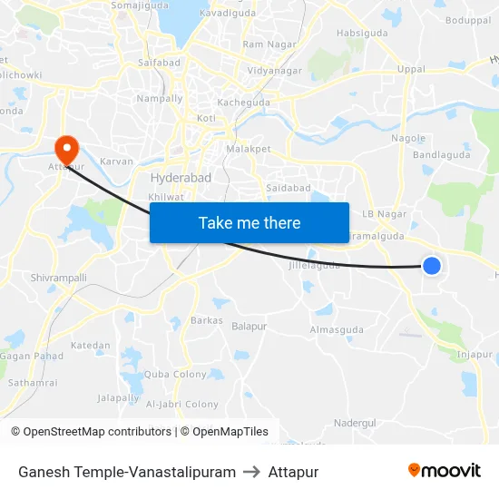 Ganesh Temple-Vanastalipuram to Attapur map