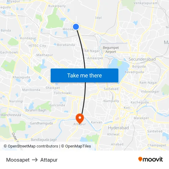 Moosapet to Attapur map