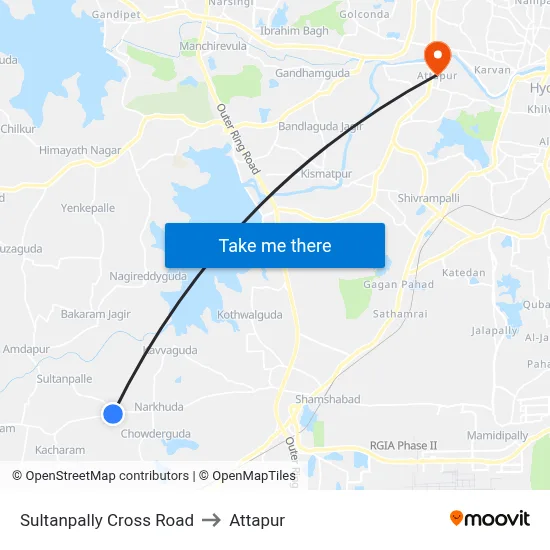Sultanpally Cross Road to Attapur map