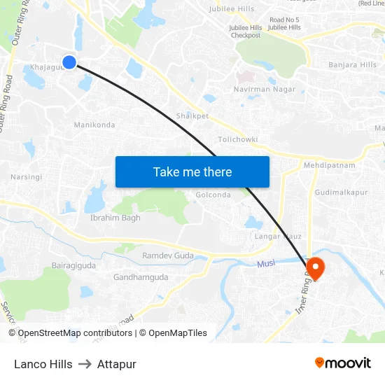 Lanco Hills to Attapur map
