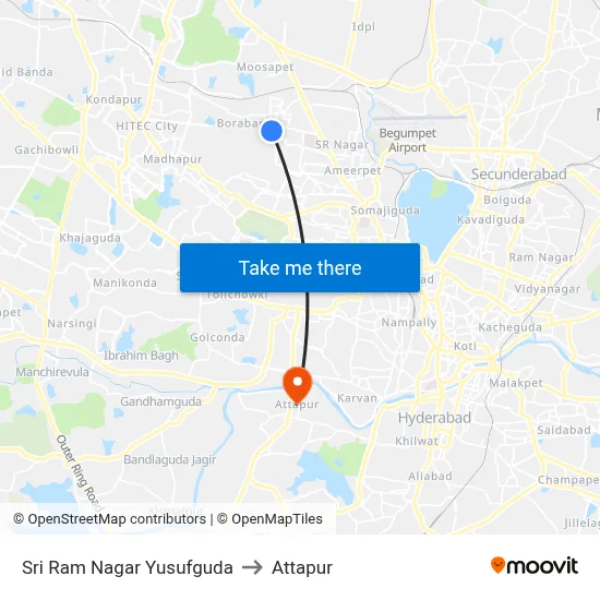 Sri Ram Nagar Yusufguda to Attapur map