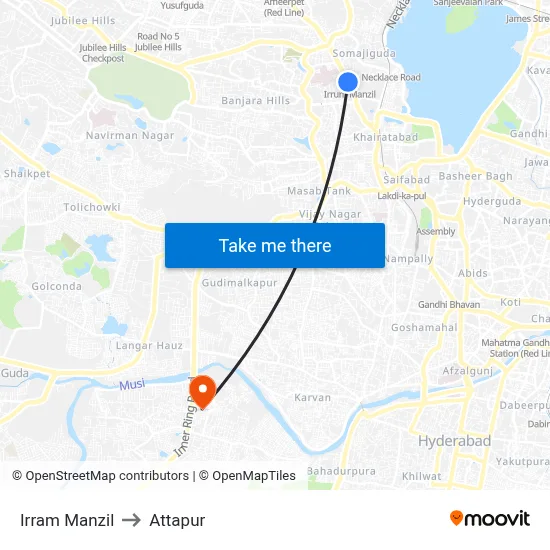 Irram Manzil to Attapur map