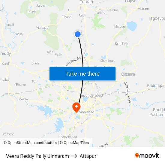 Veera Reddy Pally-Jinnaram to Attapur map
