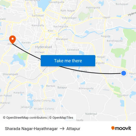 Sharada Nagar-Hayathnagar to Attapur map